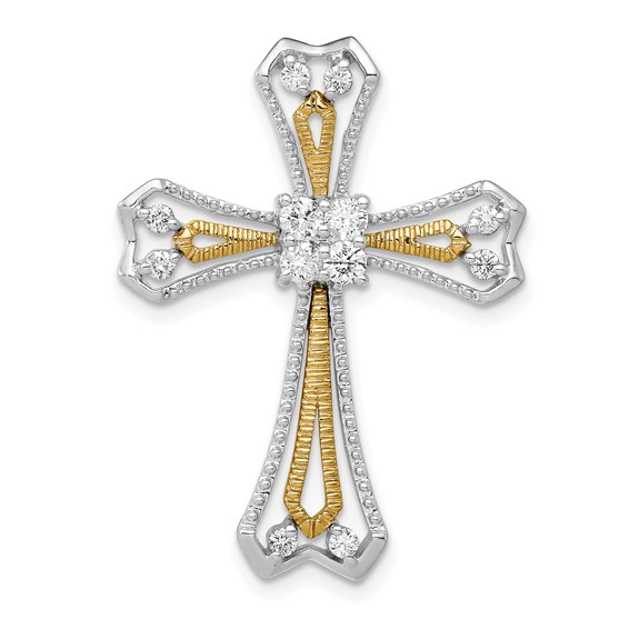 14k Two-Tone 1/3 carat Diamond Cross Chain Slide