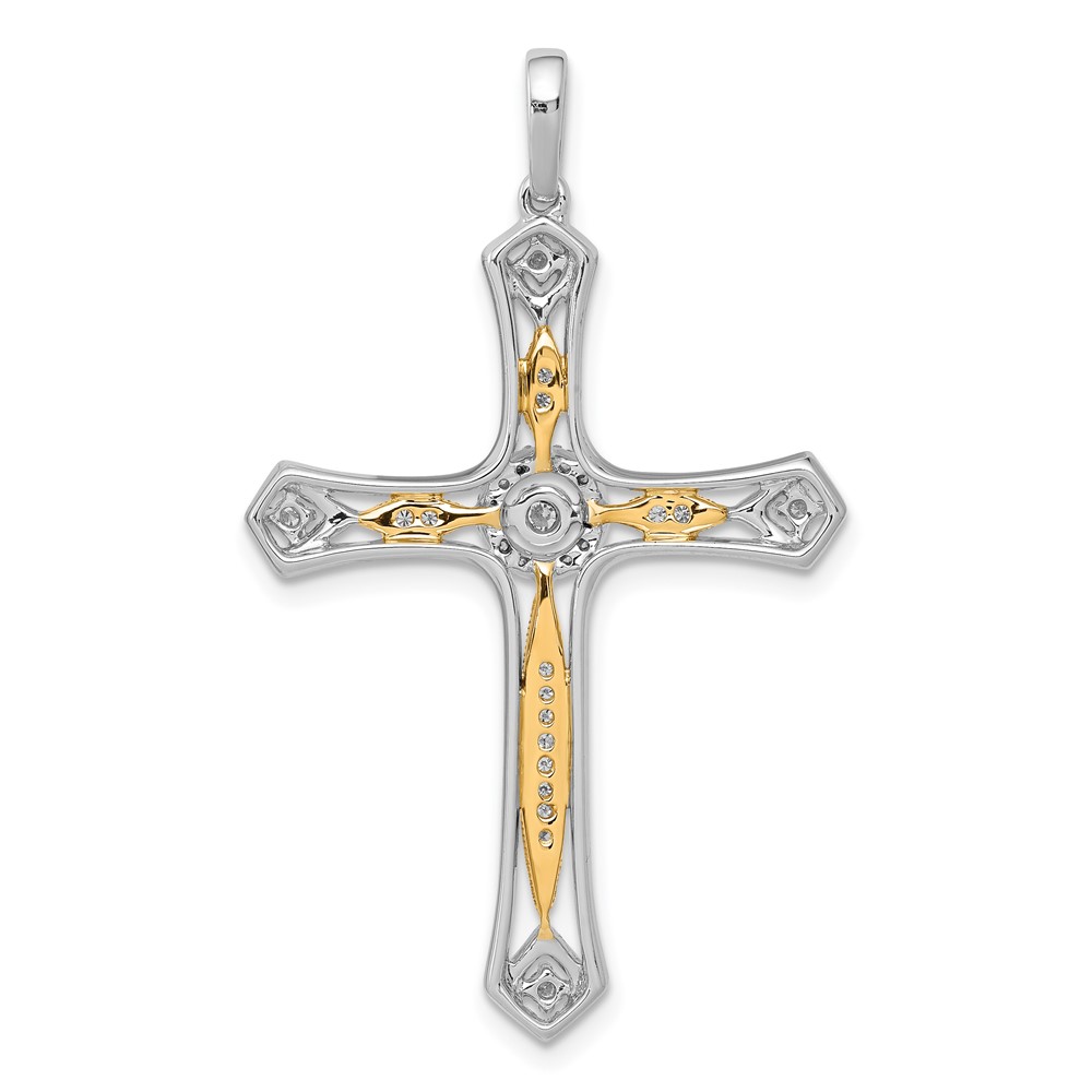 14k 2 Tone Gold Claddagh Style Cross Pendant