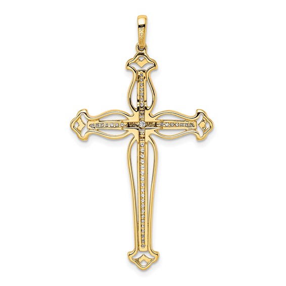 14k 1/4 carat Diamond Fancy Budded Cross Pendant
