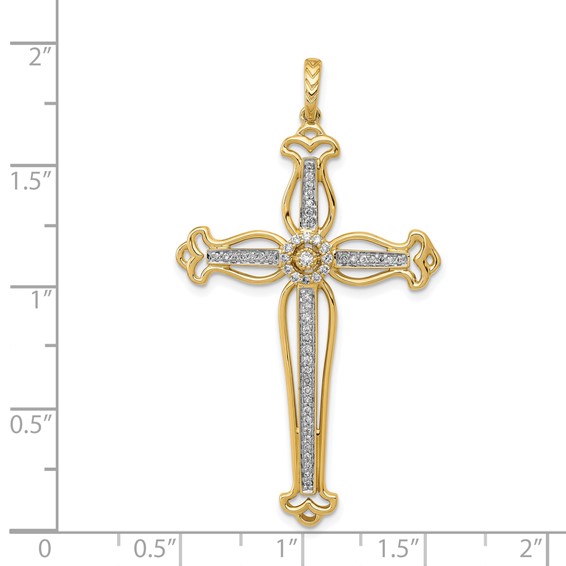 14k 1/4 carat Diamond Fancy Budded Cross Pendant