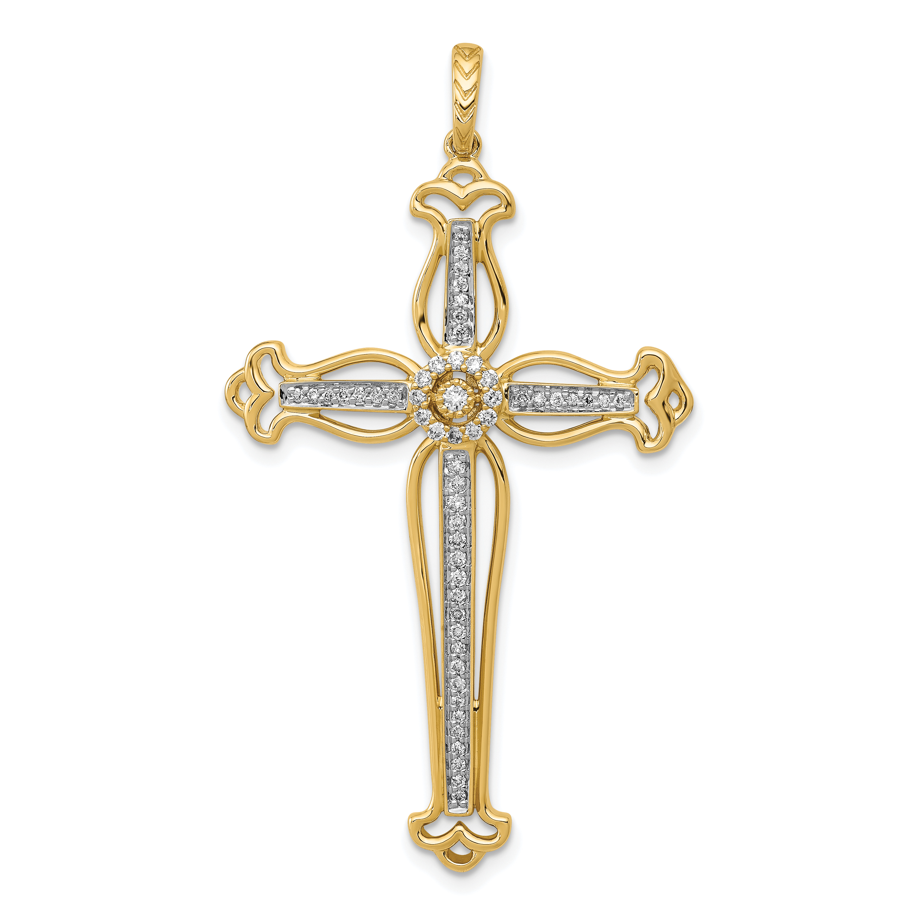 14k 1/4ct. Diamond Fancy Budded Cross Pendant (PM5101-025-YWA)