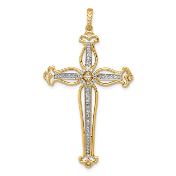 14k 1/4 carat Diamond Fancy Budded Cross Pendant
