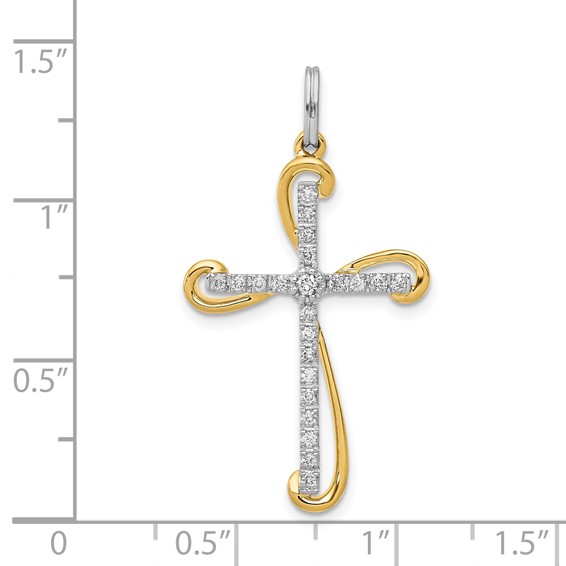 14k Two-tone 1/6 carat Diamond Cross Pendant