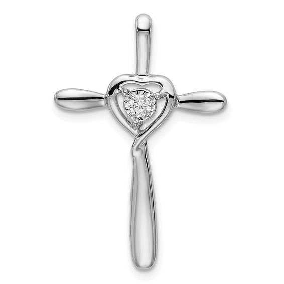 14k White Gold Diamond Heart Omega Slide Pendant