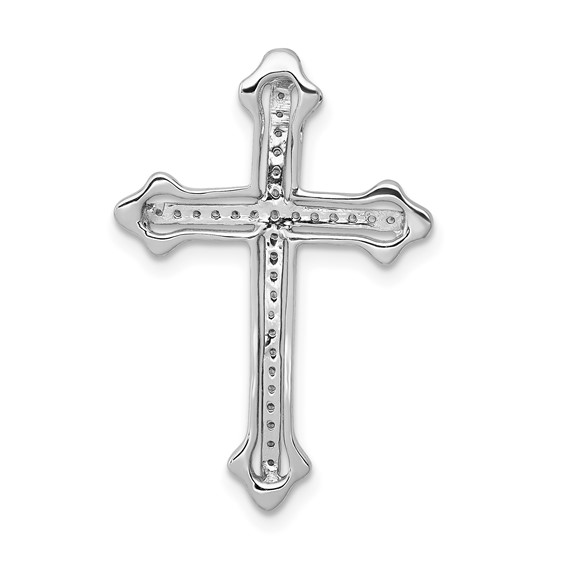 14k White Gold Polished 1/10 carat Diamond Budded Cross Chain Slide