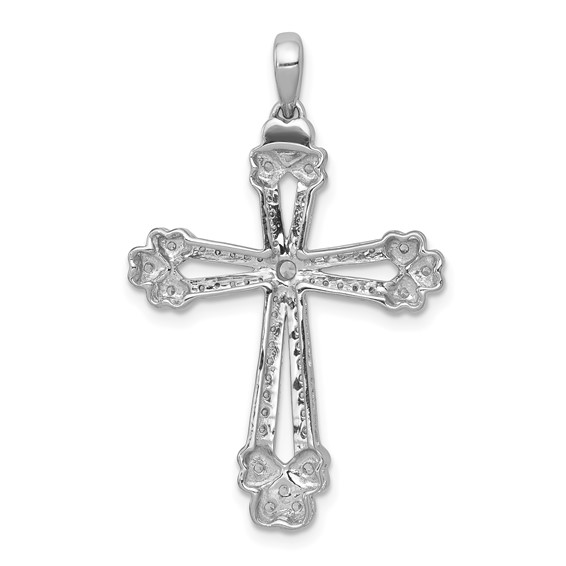 14k White Gold 3/8 carat Diamond Budded Cross Pendant