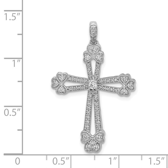 14k White Gold 3/8 carat Diamond Budded Cross Pendant