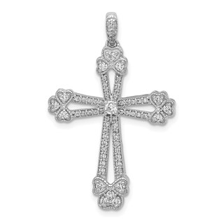 14k White Gold 3/8 carat Diamond Budded Cross Pendant