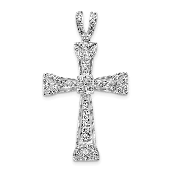 14k White Gold 3/8 carat Diamond Filigree Cross Pendant