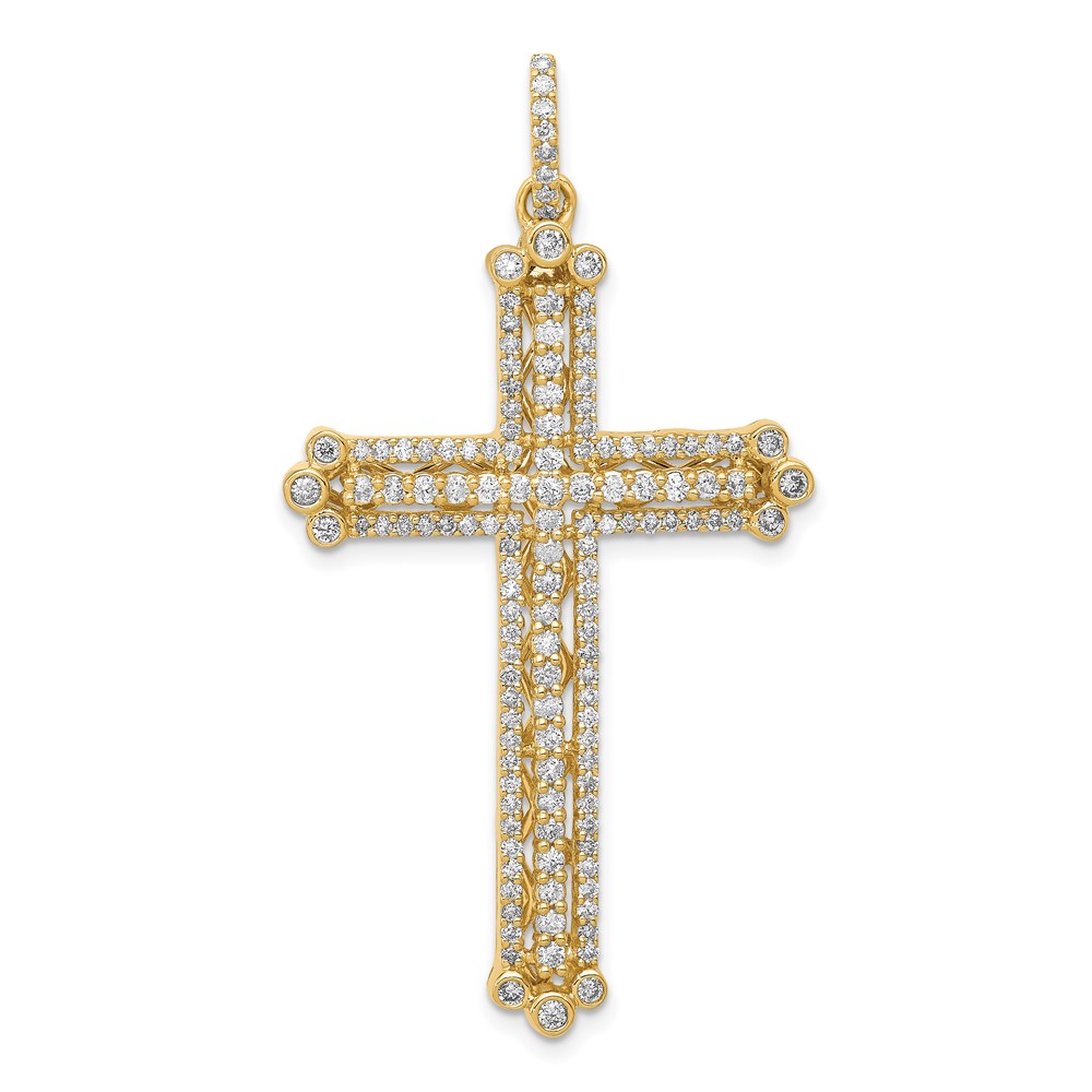 14K Yellow Gold 1 Carat Lab Grown Diamond VS SI+ G+ Complete Budded Fashion Cross Pendant