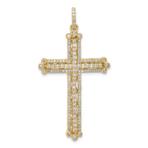 14K Yellow Gold 1 Carat Lab Grown Diamond VS SI+ G+ Complete Budded Fashion Cross Pendant