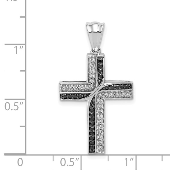 14k White Gold 1/5 carat Black and White Diamond Cross Pendant