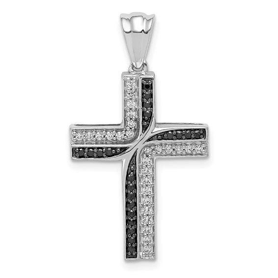 14k White Gold 1/5 carat Black and White Diamond Cross Pendant