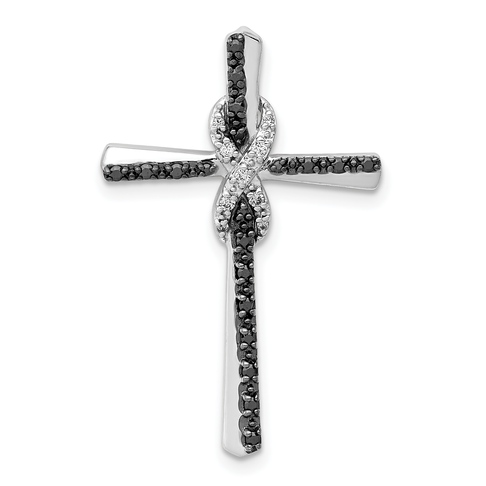 14k White Gold Black and White Diamond Infinity Cross Chain Slide (PM5132-BK-016-WA)