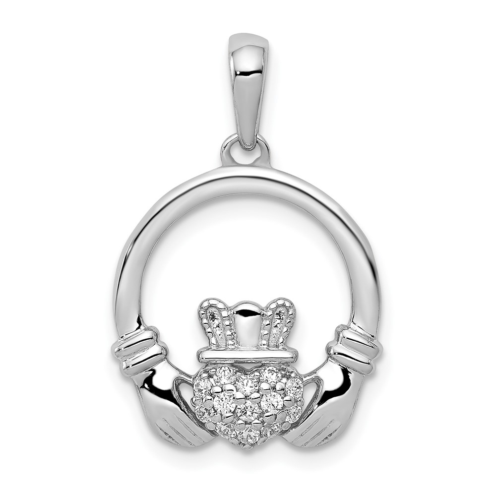 14K White Gold 0.12 Carat Lab Grown Diamond VS SI+ G+ Complete Circle Claddagh Pendant