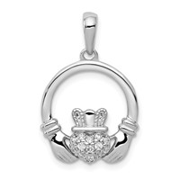 14K White Gold 0.12 Carat Lab Grown Diamond VS SI+ G+ Complete Circle Claddagh Pendant view 1
