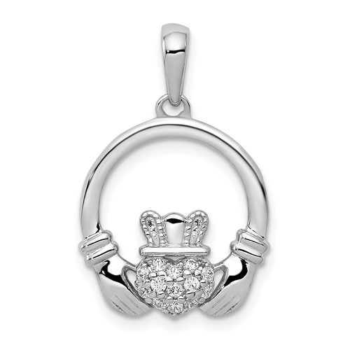 14K White Gold 0.12 Carat Lab Grown Diamond VS SI+ G+ Complete Circle Claddagh Pendant