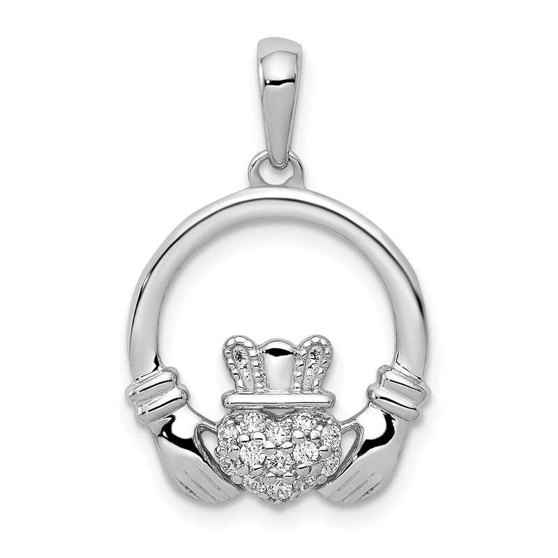 14k White Gold 1/8 carat Lab Grown Diamond VS/SI+ G+ Complete Circle Claddagh Pendant