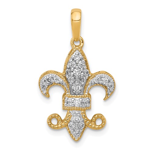 14K Yellow Gold 0.20 Carat Lab Grown Diamond VS SI+ G+ Complete Fleur De Lis Pendant