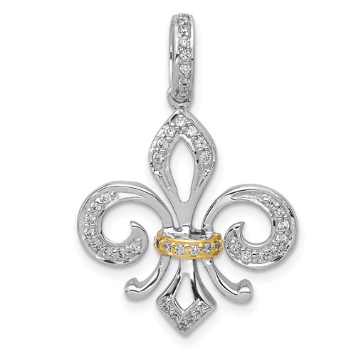 14K Two Tone 0.20 Carat Lab Grown Diamond VS SI+ G+ Complete Fleur De Lis Pendant
