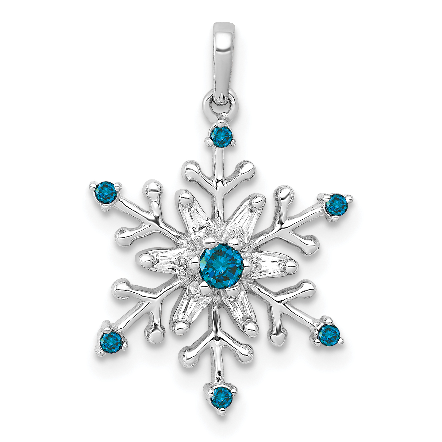14k White Gold 1/6ct. Blue and White Diamond Snowflake Pendant (PM5161-BD-016-WA)