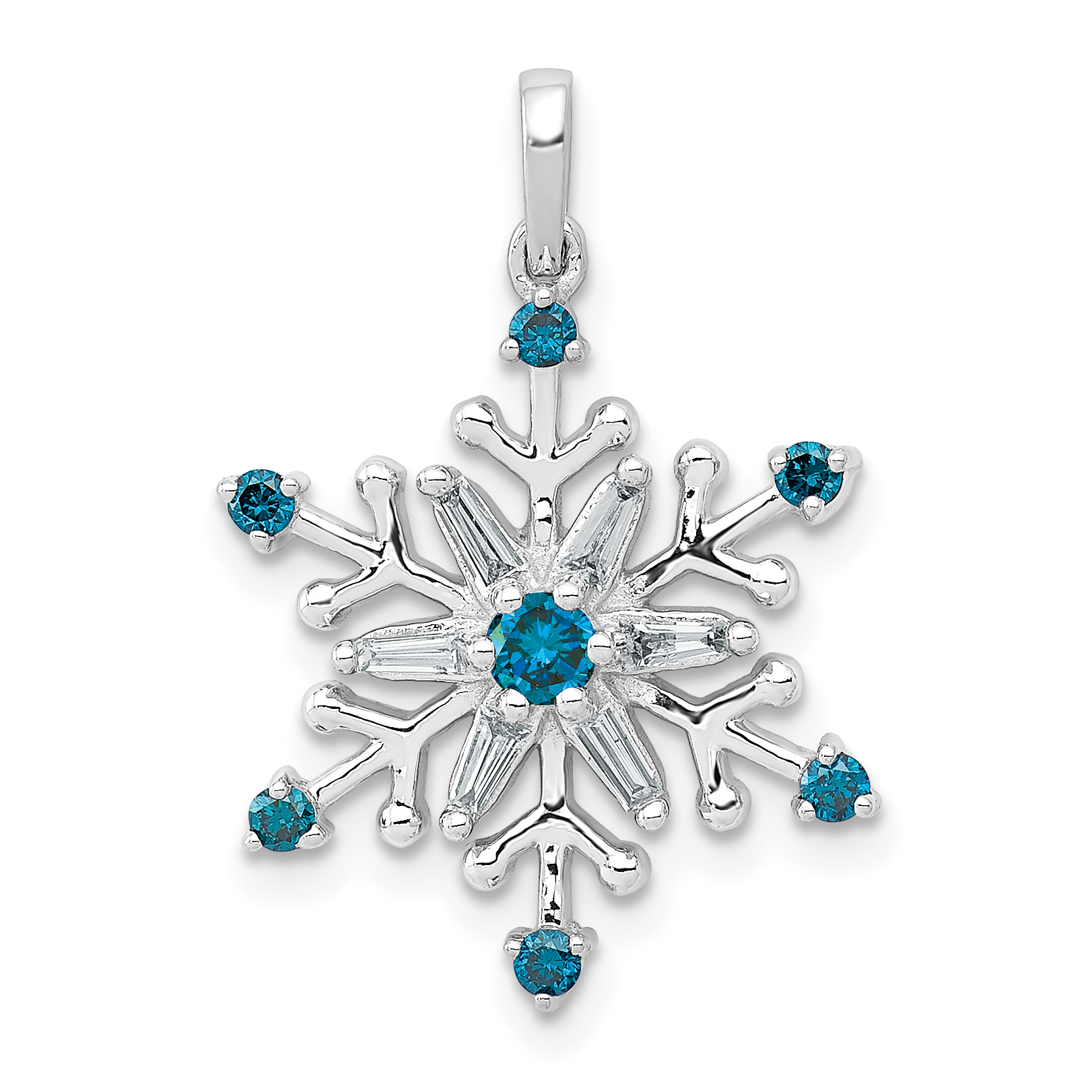 14k White Gold 1/4ct. Blue and White Diamond Snowflake Pendant (PM5161-BD-025-WA)