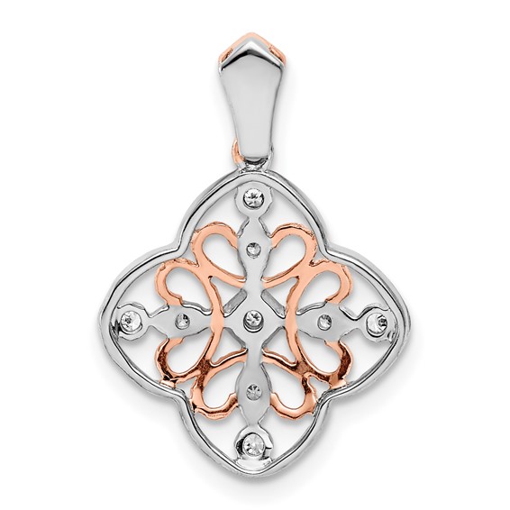 14k White Gold with Rose Rhodium 1/10 carat Diamond Vintage Pendant
