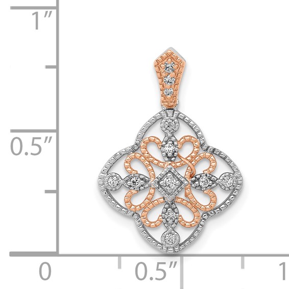 14k White Gold with Rose Rhodium 1/10 carat Diamond Vintage Pendant