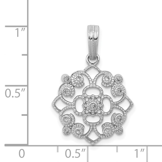 14k White Gold 1/15 carat Diamond Vintage Filigree Pendant