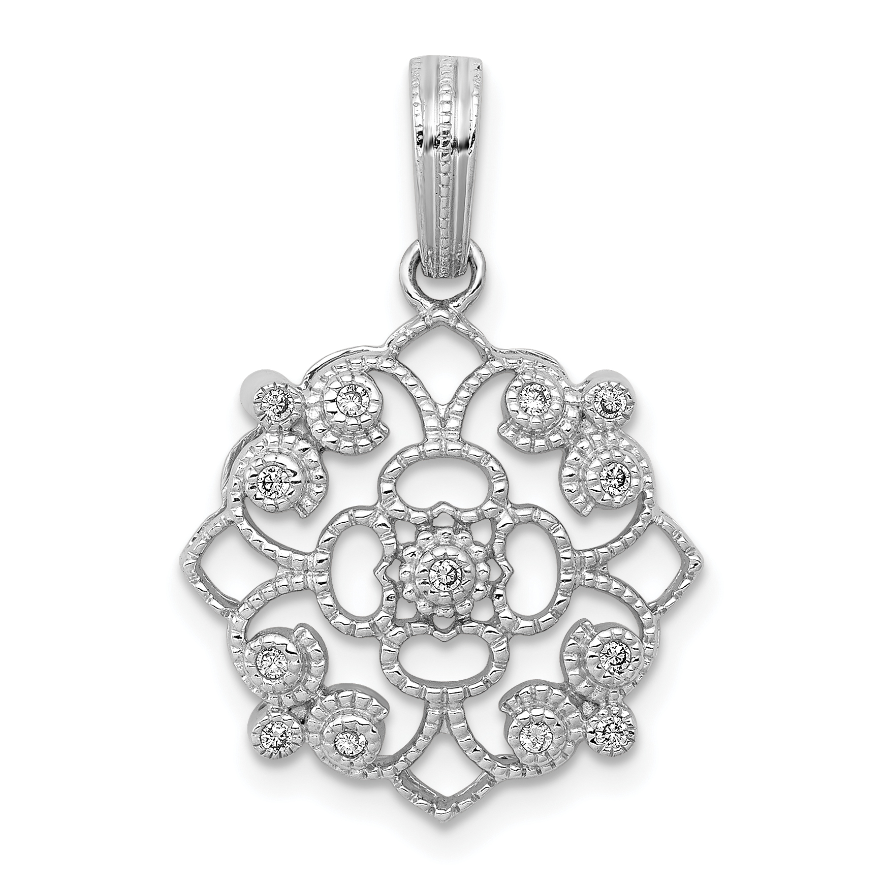 14k White Gold 1/15 carat Diamond Vintage Filigree Pendant (PM5169-008-WA)