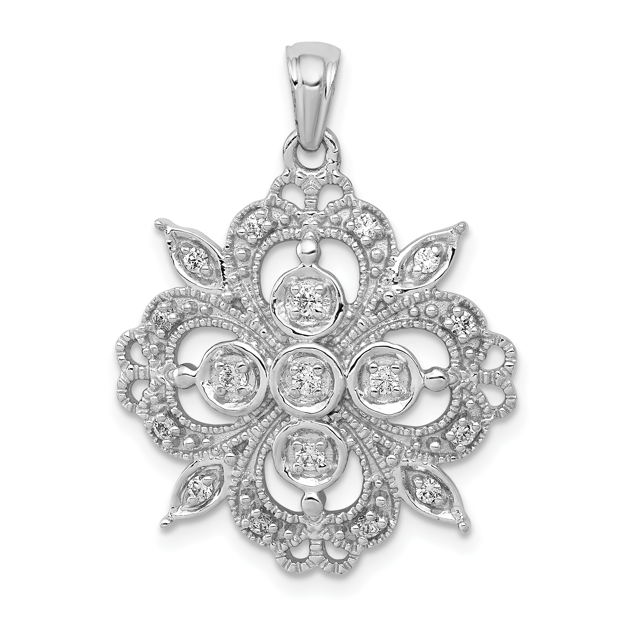14k White Gold 1/4 carat Lab Grown Diamond VS/SI+ G+ Complete Filigree Pendant (PM5172-025-WLG)