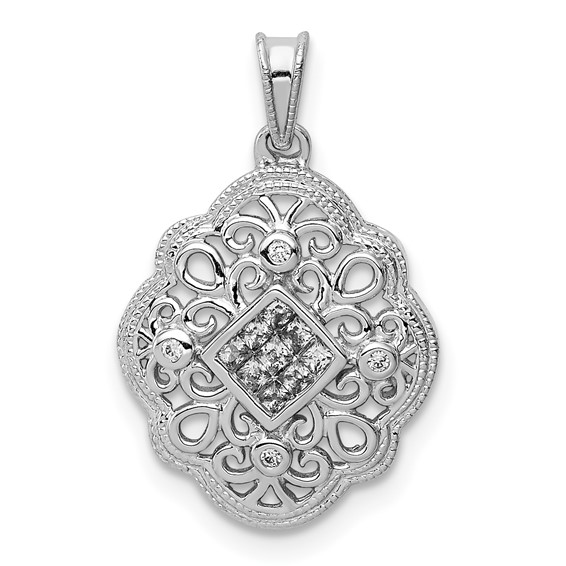 14k White Gold 1/8 carat Diamond Vintage Pendant