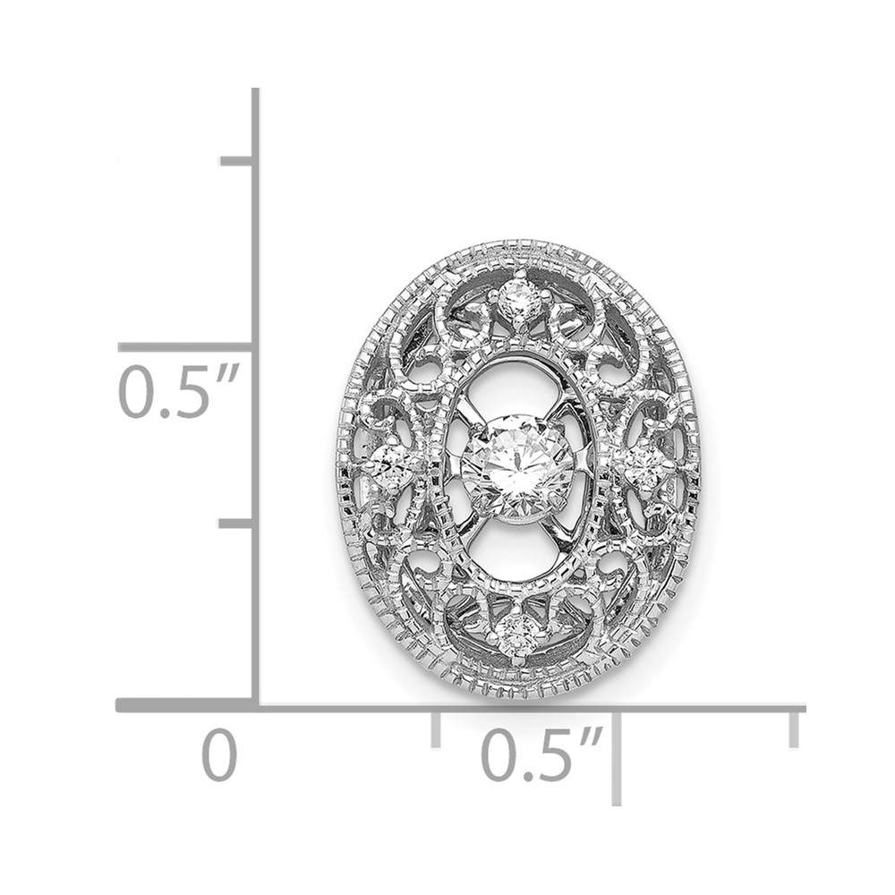 14k White Gold 1/4 carat Vibrant Moving Diamond Vintage Oval Filigree Chain Slide (PM5175-025-WA)