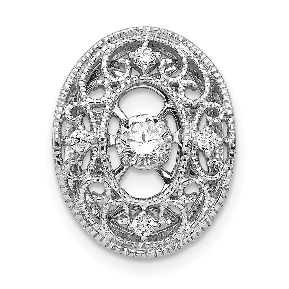 14k White Gold 1/4 carat Vibrant Moving Diamond Vintage Oval Filigree Chain Slide (PM5175-025-WA)