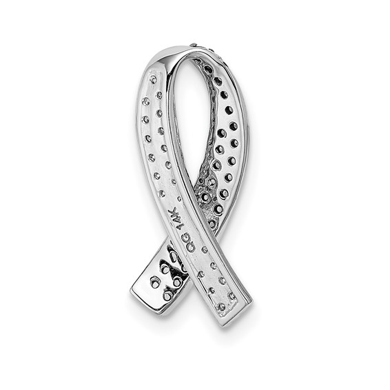 14k White Gold with Black Rhodium Diamond and Lab Created Pink Sapphire Awareness Ribbon Chain Slide