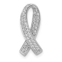 14K White Gold 0.33 Carat Lab Grown Diamond VS SI+ G+ Complete Awareness Ribbon Chain Slide Pendant view 1