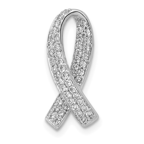 14K White Gold 0.33 Carat Lab Grown Diamond VS SI+ G+ Complete Awareness Ribbon Chain Slide Pendant