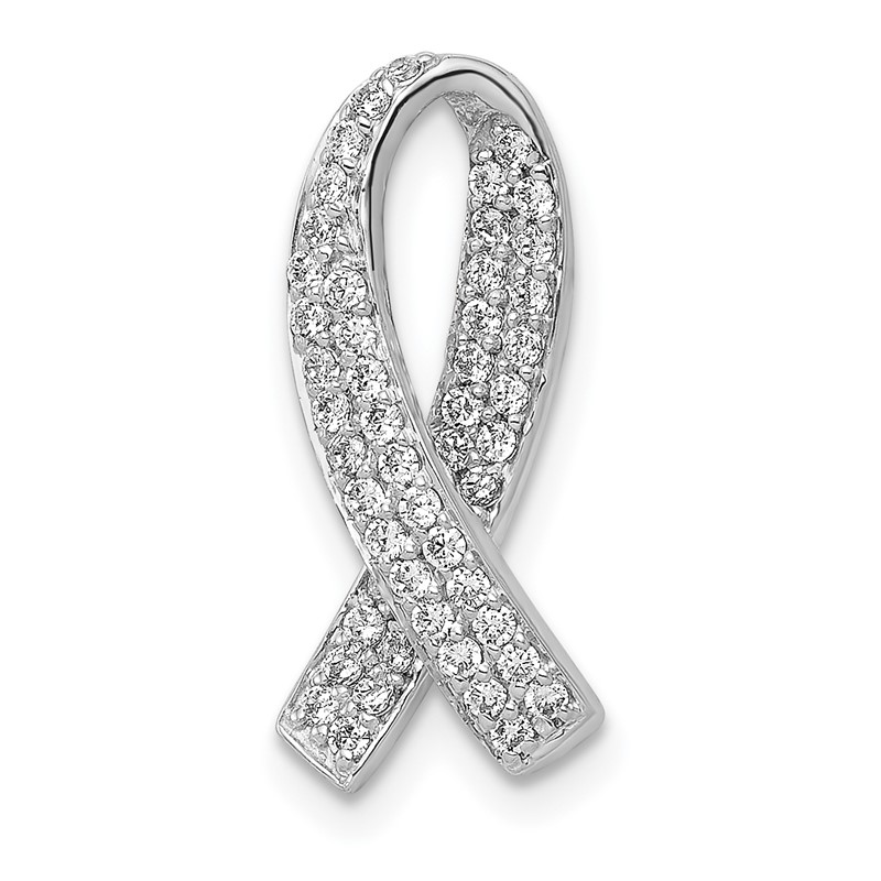 14k White Gold 1/3 carat Lab Grown Diamond VS/SI+ G+ Complete Awareness Ribbon Chain Slide Pendant