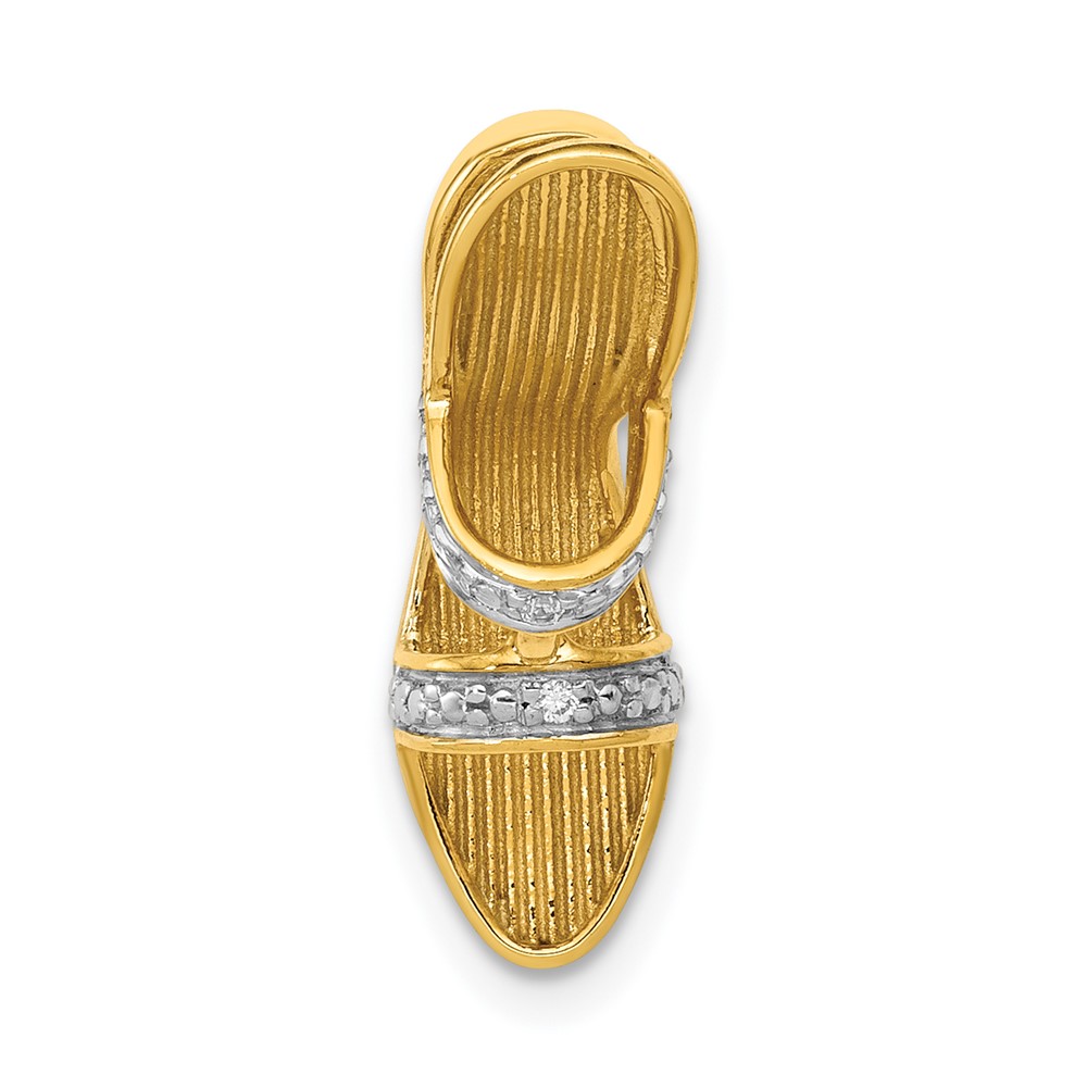 14k and Rhodium Solid 3-D .01ct Diamond High Heel Charm (PM5198-001-YA)