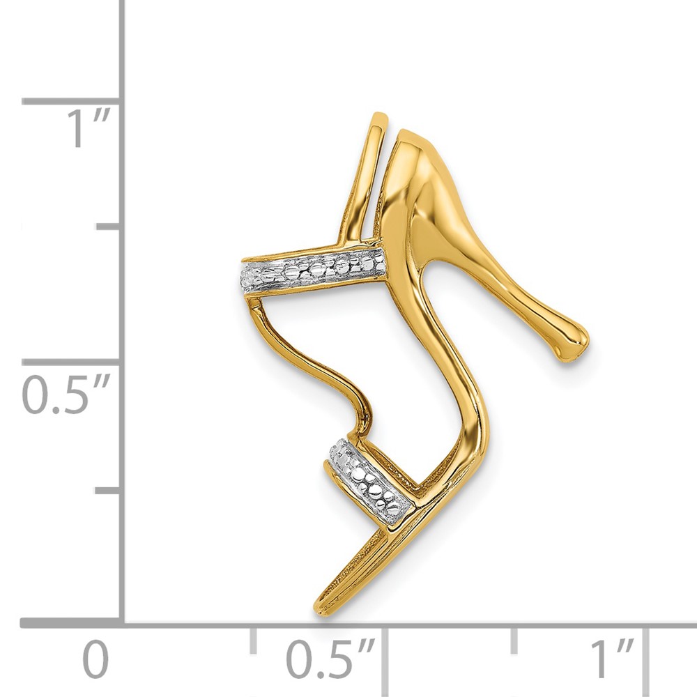 14k and Rhodium Solid 3-D .01ct Diamond High Heel Charm (PM5198-001-YA)
