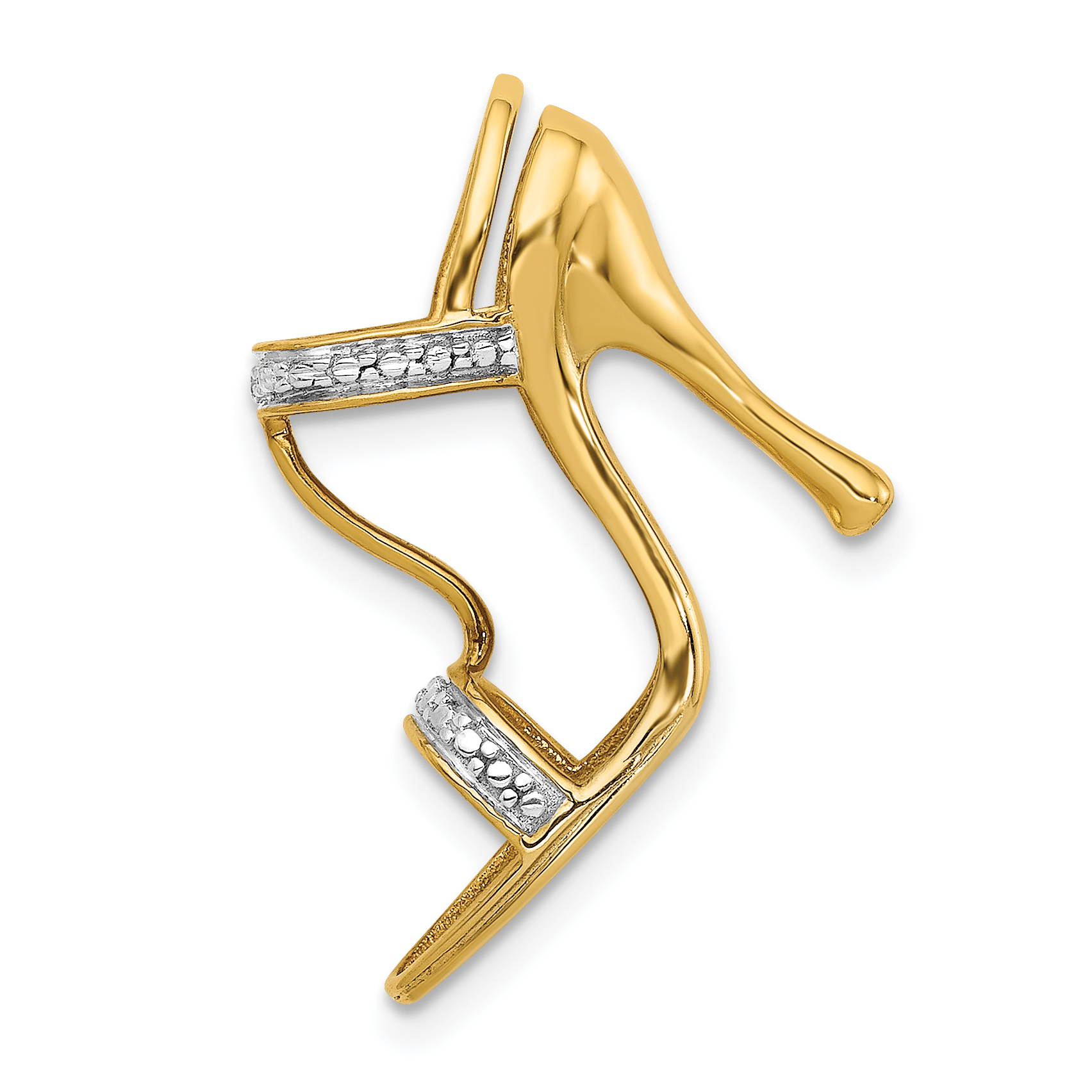 14k and Rhodium Solid 3-D .01ct Diamond High Heel Charm (PM5198-001-YA)
