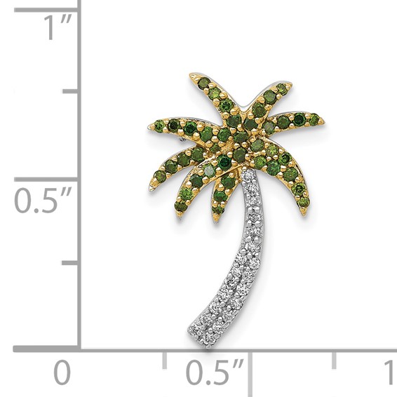 14k White Gold 1/4 carat White and Green Diamond Palm Tree Chain Slide