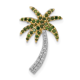 14k White Gold 1/4 carat White and Green Diamond Palm Tree Chain Slide