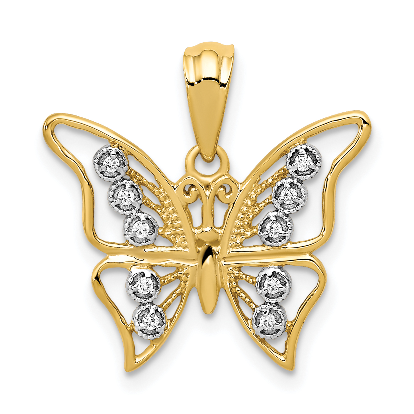 14k and Rhodium Diamond Butterfly Pendant (PM5213-005-YA)