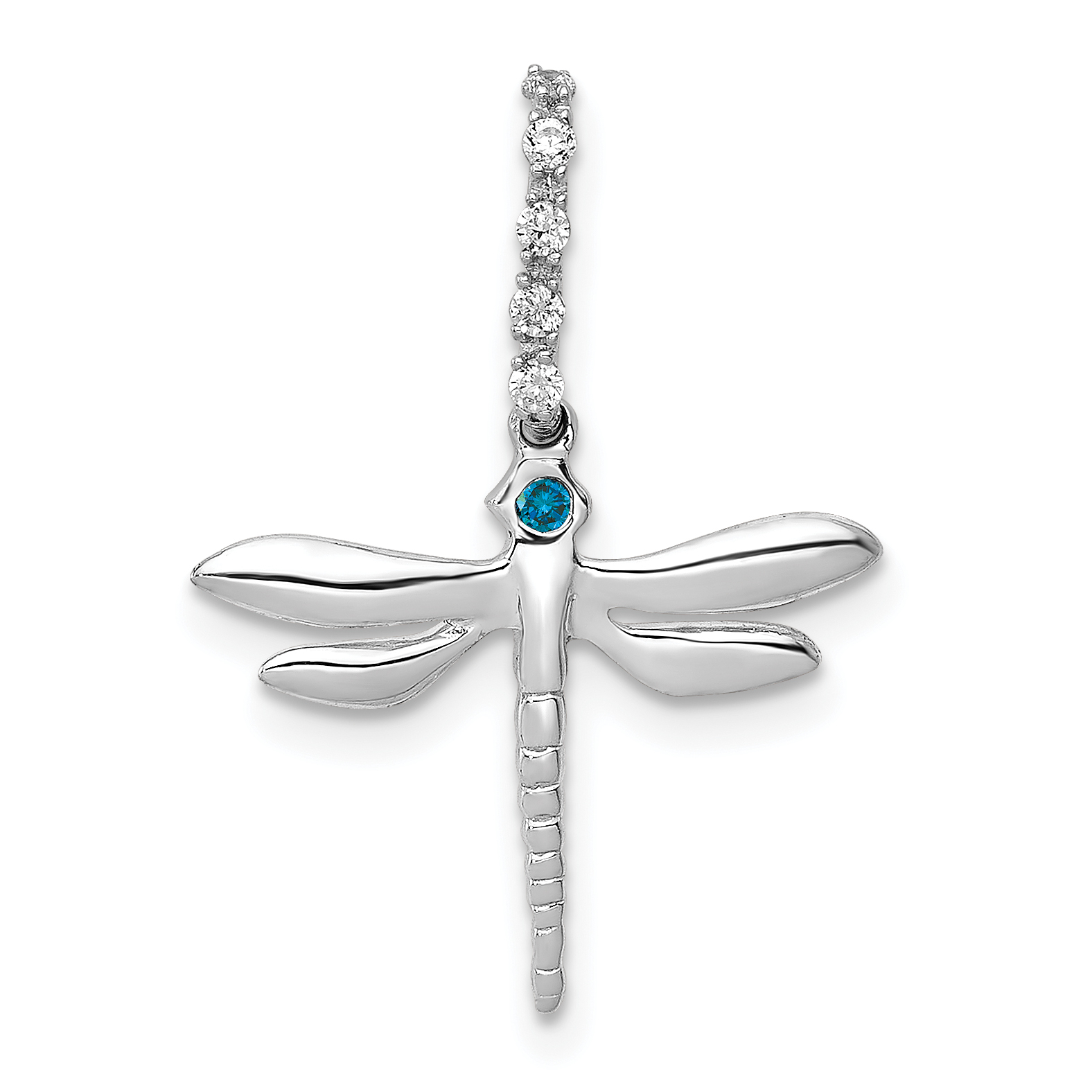 14k White Gold Blue and White Diamond Dragonfly Pendant (PM5216-007-WA)