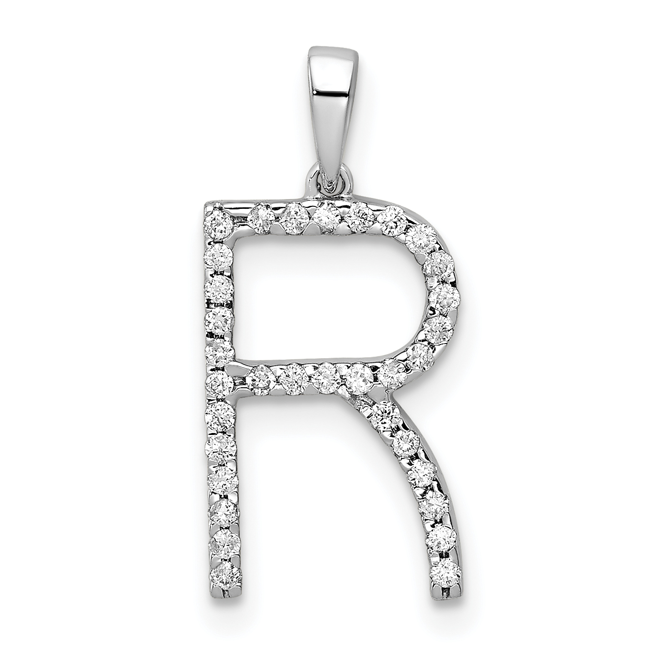 14K White Gold Diamond Letter R Initial Pendant (PM5222R-010-WA)