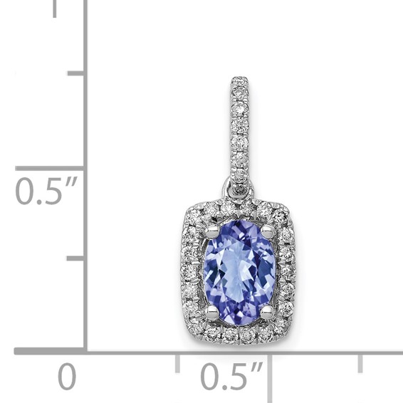 14k White Gold .94 Oval Tanzanite and Diamond Rectangle Halo Pendant