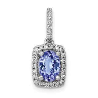 14k White Gold .94 Oval Tanzanite and Diamond Rectangle Halo Pendant