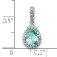 Pure Serenity 14K White Gold 0.12 Carat Lab Grown Diamond VS SI+ G+ and Lab Created Paraiba Pear Pendant view 2