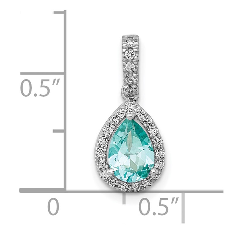 Pure Serenity 14k White Gold 1/8 carat Lab Grown Diamond VS/SI+ G+ and Lab Created Paraiba Pear Pendant